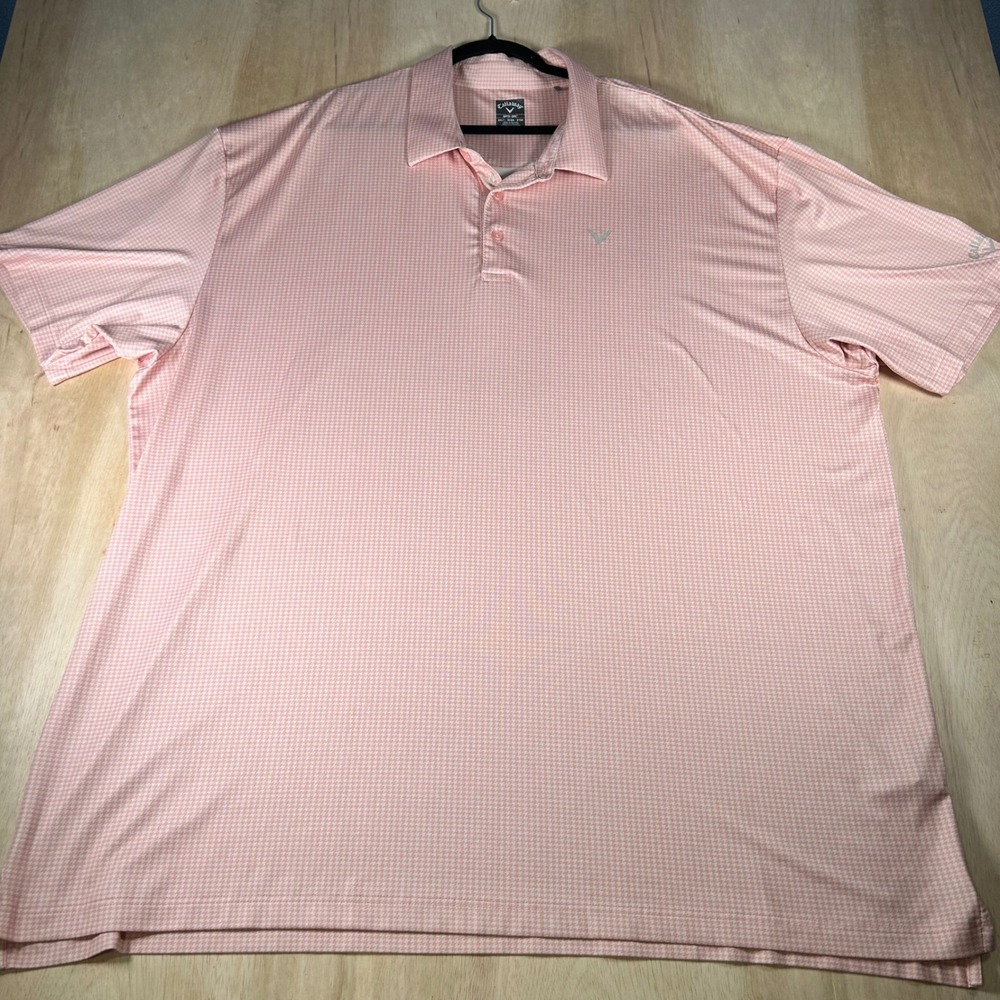 Callaway Opti-Dri Mens 3XLT Pink Houndstooth Golf Polo Shirt Big &Tall Short Slv